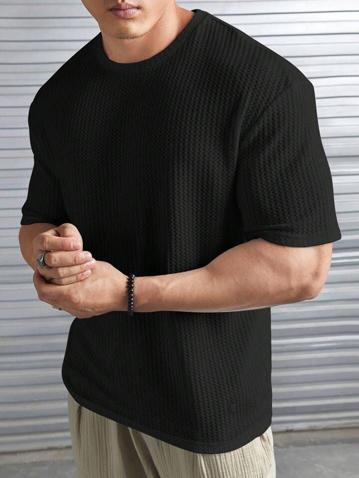 Fashbex - Oversized Waffle Knit Tee For Men - BLACK