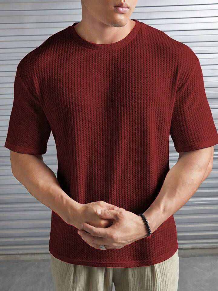 Fashbex - Oversized Waffle Knit Tee For Men - Maroon