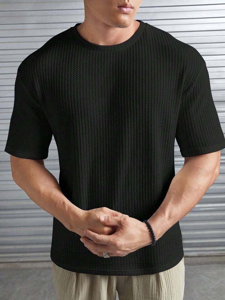 Fashbex - Oversized Waffle Knit Tee For Men - BLACK