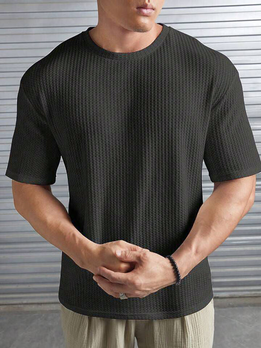 Fashbex - Oversized Waffle Knit Tee For Men - Charcoal