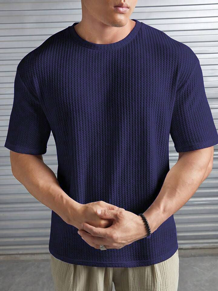 Fashbex - Oversized Waffle Knit Tee For Men - Navy Blue