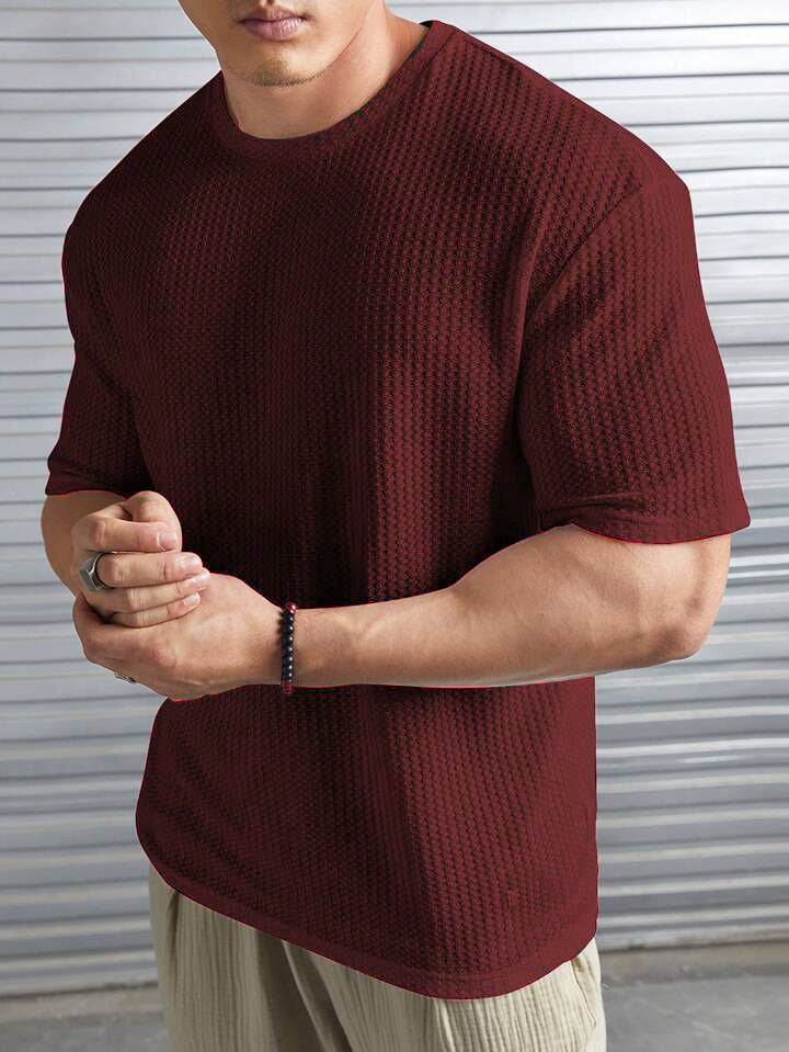 Fashbex - Oversized Waffle Knit Tee For Men - Maroon